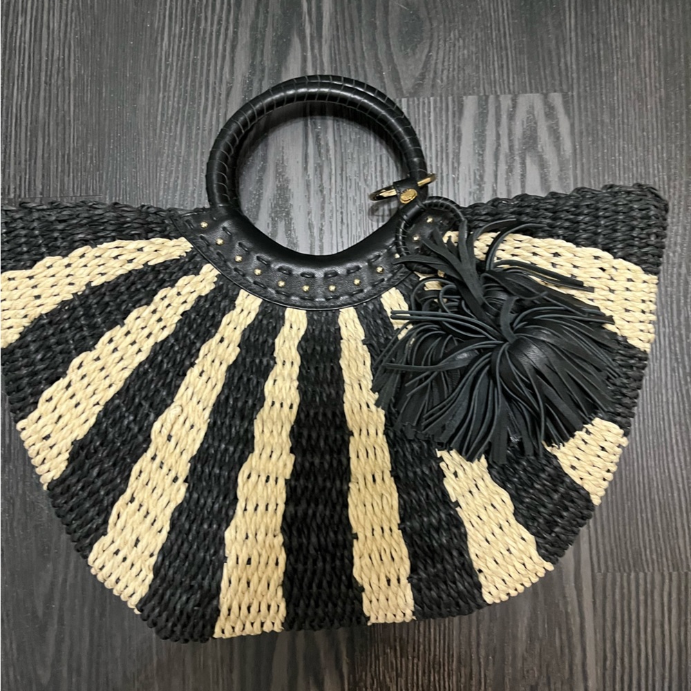 Henri Bendel Half Round Woven Straw Bag